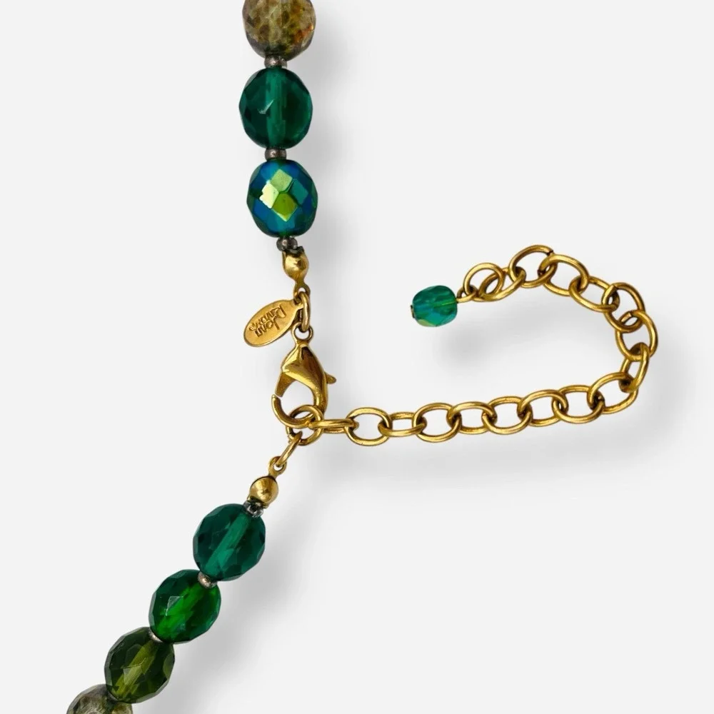 Vintage Joan Rivers Necklace Green Aurora Borealis Czech Republic Glass Bead 38